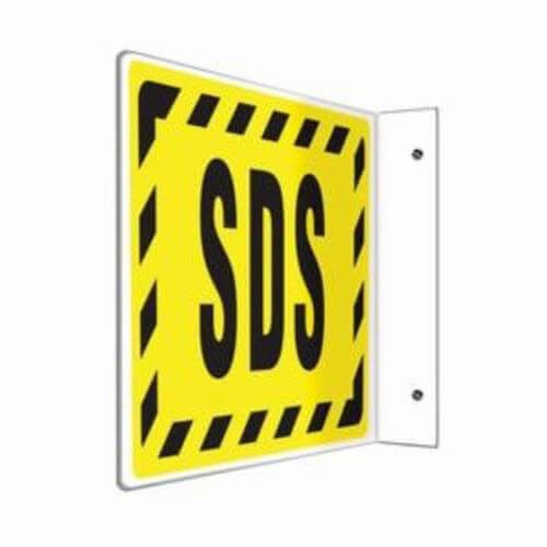Accuform® PSP776 Projection Sign, 90D L-Shaped, Header: NO HEADER, English, Text Legend: SDS, Wall Mounting, 8 in H x 12 in Width