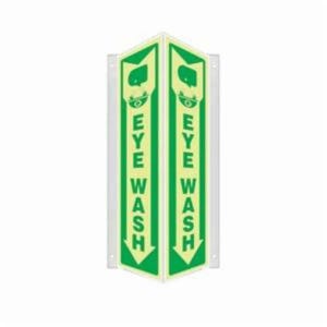 Accuform® PSP806 Projection Sign, 3D, Header: NO Header, Legend: EYE WASH (ARROW DOWN), 0.1 in Lumi-Glow™ Plastic, 18 in Height, 4 in Width