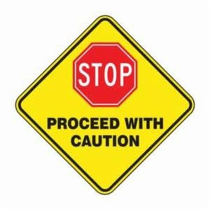 Accuform® PSR430 Diamond Floor Sign, Series: Slip-Gard™, NO Header, Text/Symbol Legend, STOP PROCEED WITH CAUTION