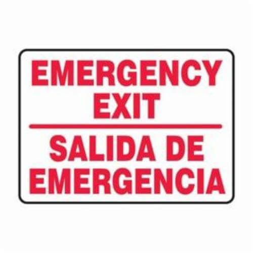 Accuform® SBMADM510MVS Emergency Exit Sign, Bilingual, Legend: EMERGENCY EXIT/SALIDA DE EMERGENCIA, 4 mil Vinyl, 10 in Height, 14 in Width