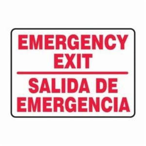 Accuform® SBMADM510MVS Emergency Exit Sign, Bilingual, Legend: EMERGENCY EXIT/SALIDA DE EMERGENCIA, 4 mil Vinyl, 10 in Height, 14 in Width