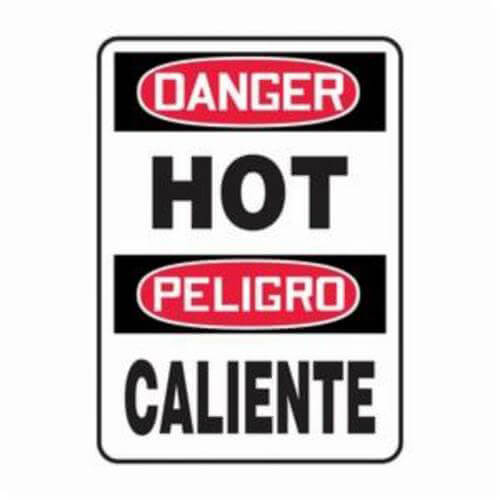 Accuform® SBMCPG020VS Danger Sign, Bilingual, 4 mil Vinyl, Surface Mounting, 14 in Height, 10 in Width, Red/Black on white Legend/Background