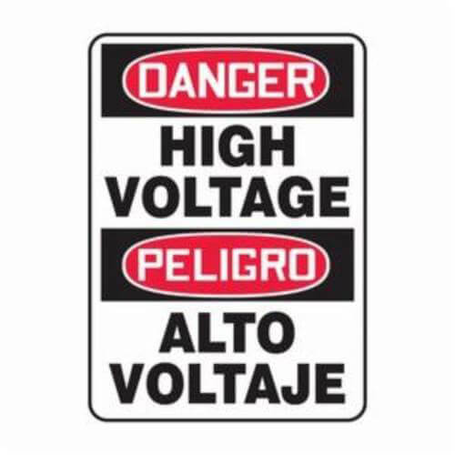 Accuform® SBMELC114VP Danger Sign, Bilingual, 0.055 in Plastic, 14 in Height, 10 in Width, Red/Black on white Legend/Background