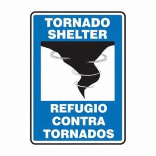 Accuform® SBMFEX553XV Safety Sign, Bilingual, Legend: TORNADO SHELTER/REFUGIO CONTRA TORNADOS (W/GRAPHIC), 14 in H x 10 in W