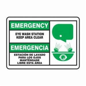 Accuform® SBMFSD927MVA Emergency Exit Sign, English/Spanish, Header: NO HEADER, Legend: EMERGENCY EYE WASH STATION KEEP AREA CLEAR