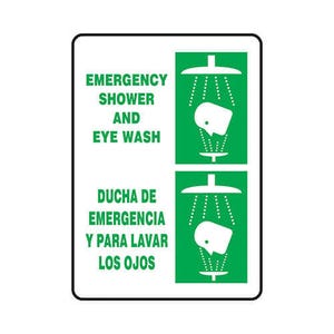 Accuform® SBMFSR503VP Safety Sign, EMERGENCY SHOWER AND EYE WASH/DUCHA DE EMERGENCIA Y PARA LAVAR LOS OJOS (GRAPHIC)