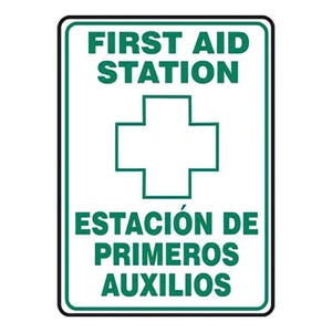 Accuform® BILINGUAL Safety Sign: FIRST AID (SBMFSR504VP)