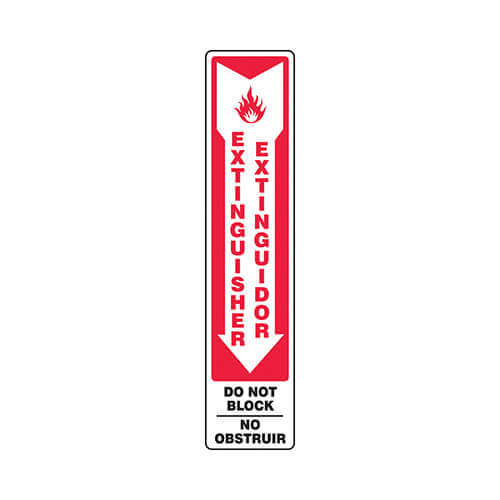 Accuform® SBMFXG934VP Safety Sign, Bilingual, Legend: EXTINGUISHER DO NOT BLOCK/EXTINGUIDOR NO OBSTRUIR (DOWN ARROW GRAPHIC)