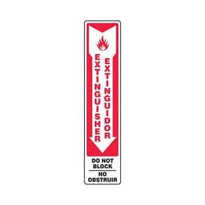 Accuform® SBMFXG934VP Safety Sign, Bilingual, Legend: EXTINGUISHER DO NOT BLOCK/EXTINGUIDOR NO OBSTRUIR (DOWN ARROW GRAPHIC)
