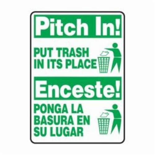 Accuform® SBMHSK903VP Safety Sign, Bilingual, Legend: PITCH IN! PUT TRASH in ITS PLACE/ENCESTE! PONGA LA BASURA EN SU LUGAR