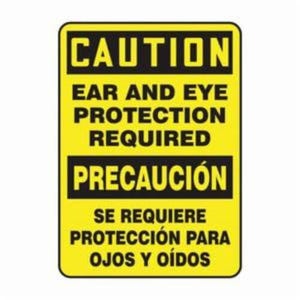 Accuform® SBMPPA608XV Caution Sign, CAUTION, EAR AND EYE PROTECTION REQUIRED/PRECAUCION SE REQUIERE PROTECCION PARA OJOS Y OIDOS