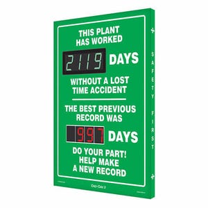 Accuform® SCK119 Electronic Safety Scoreboard, THIS PLANT HAS WORKED ___ DAYS WITHOUT A LOST TIME ACCIDENT…