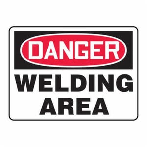 Accuform® MWLD017VA Danger Safety Sign, Header: DANGER, Text Legend: DANGER WELDING AREA, 0.04 in Aluminum, 10 in H x 14 in W