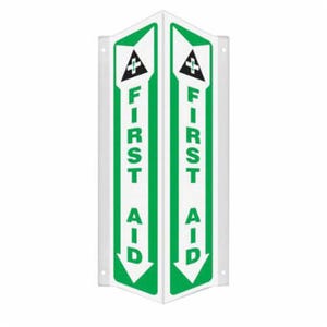 Accuform® PSP368 First Aid Sign, L-Shaped, Series: Projection™, NO Header, Text/Symbol Legend, FIRST AID Legend, Plastic