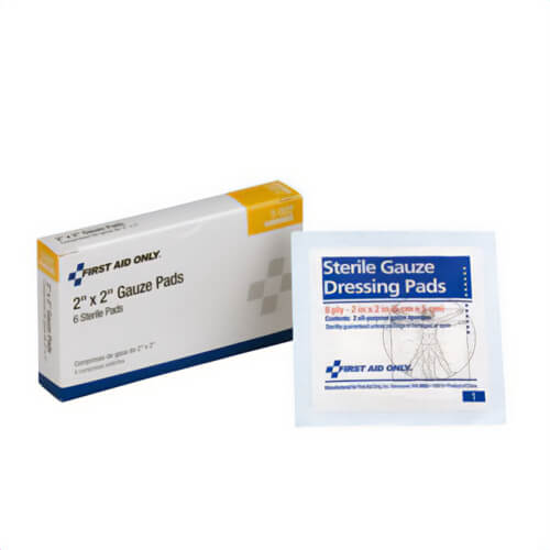 First Aid Only® A202F Sterile Gauze Dressing, 2 x 2 in, 6 pads per box