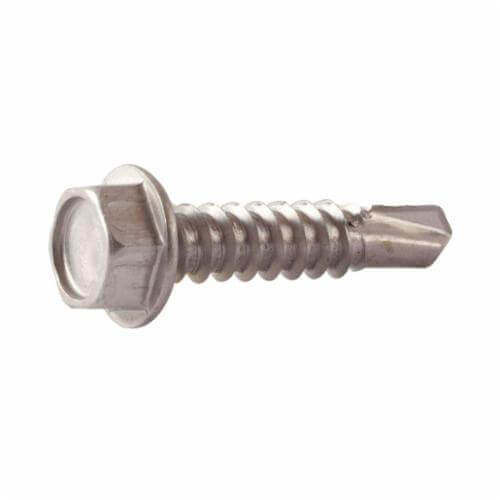 BBI® 040250 Fully Threaded Self-Drilling Screw, 1/4-14, 2 in OAL, Indented Hex/Washer Head, Unslotted Drive, HSS, 410 Grade