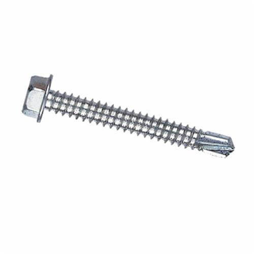 BBI® 693260 Teks® Fully Threaded Self-Drilling Screw, 1/4-14, 2-1/2 in OAL, Indented Hex/Washer Head, Hex Drive, Low Carbon Steel
