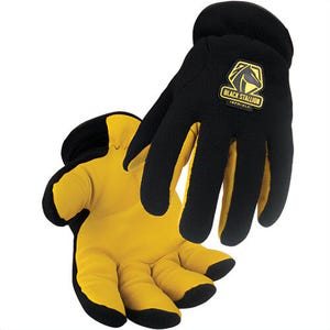 Black Stallion® 15FHL-BLK Premium Gloves, Winter, Full Finger Style, Pigskin Leather Palm, Acrylic Polar Fleece, Black/Gold, Large