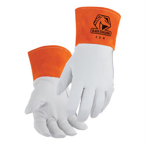 Black Stallion® 25KXL 25K Welding Gloves with DragPatch®, Extra-Large, Premium Grain Kidskin Leather, Orange/Pearl White