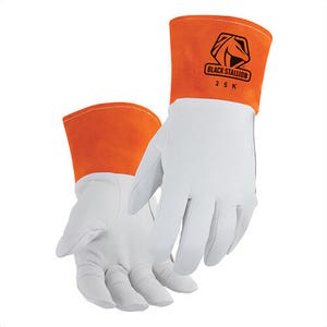 Black Stallion® 25KXL 25K Welding Gloves with DragPatch®, Extra-Large, Premium Grain Kidskin Leather, Orange/Pearl White