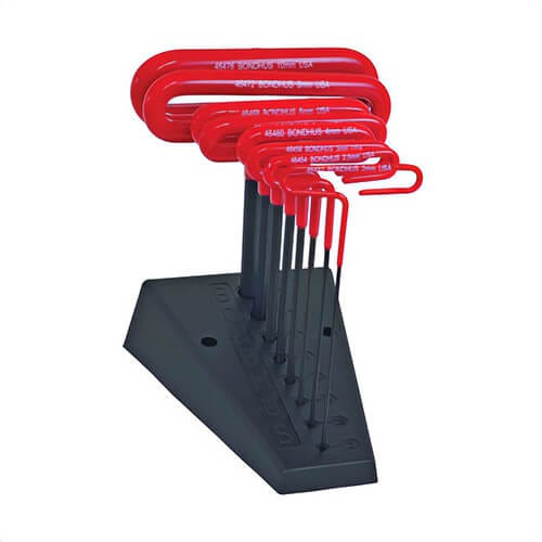 Bondhus® 46489 Hex Key Set with Stand, 8 pc, 2 to 10 mm Hex, Hex Drive, Cushion Grip/Loop T-Handle Handle, Protanium® High Torque Steel, ProGuard™