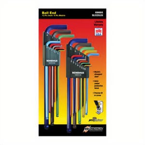 Bondhus® 69600 Extra Long Key Set, 22 pc, 0.05 to 3/8 in, 1.5 to 10 mm Hex, L-Handle, Protanium® High Torque Steel, ColorGuard™
