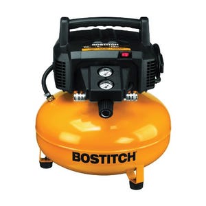 Bostitch® BTFP02012 Oil Free Portable Electric Air Compressor, 3.7 scfm at 40 psi, 0.8 hp, 150 psi, Vertical/Pancake 6 gal Tank