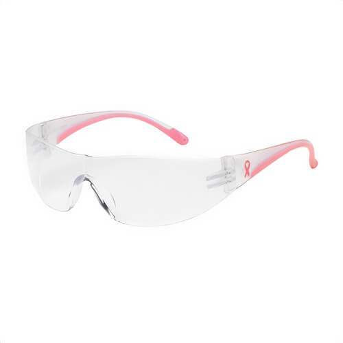 Bouton® 250-10-0920 Eva® Lightweight Protective Glasses, Anti-Fog/Anti-Scratch Clear Lens, Rimless Polycarbonate Frame, Clear/Pink
