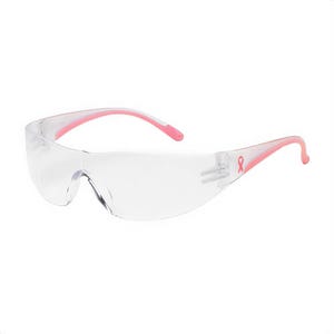 Bouton® 250-10-0920 Eva® Lightweight Protective Glasses, Anti-Fog/Anti-Scratch Clear Lens, Rimless Polycarbonate Frame, Clear/Pink