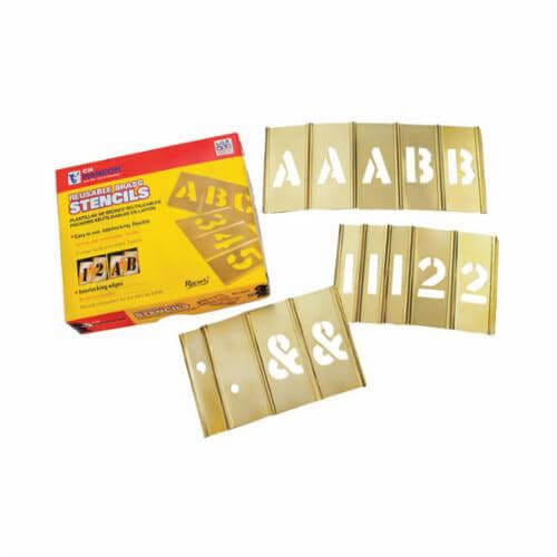 C.H.Hanson® 10153 92 pc Interlocking Reusable Single Letter and Number Stencil Set, 3 in H x 1-1/2 in W Character, 28 ga Brass