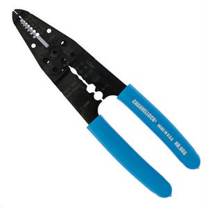 Channellock® 908 Wire Stripper, 10 to 22 AWG Shearing Capacity, 1.68 in L Jaw, Dipped Handle, Non-Insulated, Blue® Grip Handle