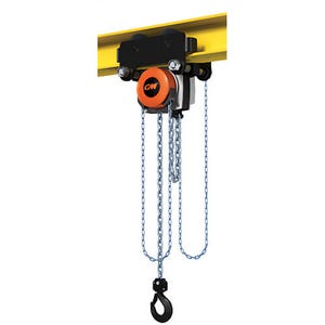 CM® HU2000GA30 Hurricane™ 360° Hand Chain Hoist with Army-Type Integrated Geared Trolley, 1 Reeving, 30 ft Lift, 2 ton