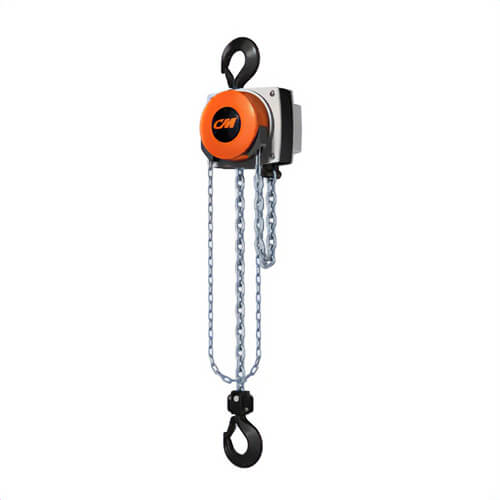 CM® 5623A Hurricane™ 360 Hand Chain Hoist, 0.5 ton Load, 10 ft H Lifting, 11-13/16 in Min Between Hooks, 15/16 in Hook Opening