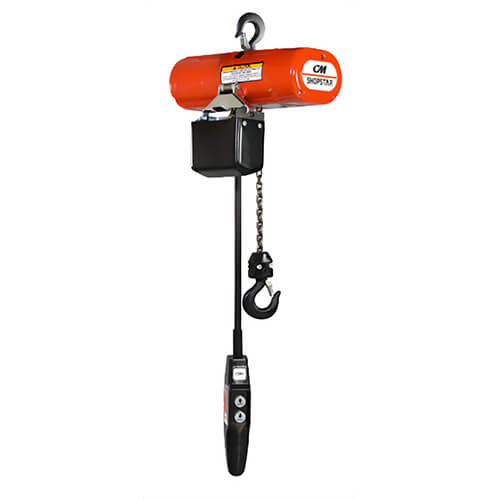 CM® 2095 ShopStar® Electric Chain Hoist, Contactor in Pendant, Double Reeving, 500 lb 10 ft Lift, 8 FPM Lifting Speed, 1/6 hp