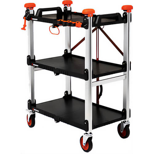 Crescent® F3SCBL SiteRunner 3 Shelf Folding Jobsite Cart, Polypropylene, Black, 13.75 in Distance Between Shelves, 300 lb Max Load
