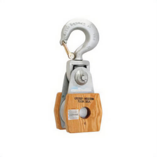 Western® 702135 Wood Shell Snatch Block, Series: T-385-B, Manila Rope Cable, 1-1/2 in Maximum Cable, 8 ton, 8 in Sheave OD