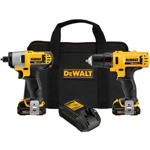 DeWALT® DCK211S2 Compact Cordless Drill/Driver/Impact Driver Combo Kit, Tools: Drill Driver, Impact Driver, 12 VDC