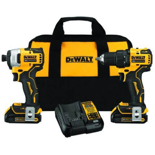 DeWALT® DCK278C2 ATOMIC Brushless Cordless Combination Kit, Tools: Compact Drill/Driver and Compact 1/4 in Impact Driver, 20 VDC