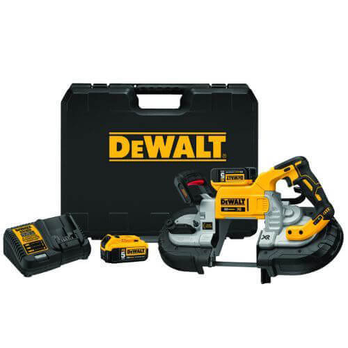 DeWALT® DCS376P2 Dual Switch Cordless Band Saw Kit, 5 in Cutting, 44-7/8 in L Blade, 20 VAC, 5 Ah Li-Ion Battery