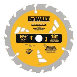 DeWALT® DW9153 Combination Cordless Circular Saw Blade, 6-1/2 in dia x 0.039 in Thick, 5/8 in Arbor, Steel Blade, 90 Teeth