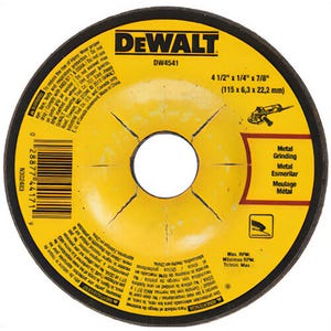DeWALT® DW4541B5 High Performance Cut-Off Wheel, 4-1/2 in dia x 1/4 in Thick, 7/8 in Center Hole, 24 Grit, Aluminum Oxide Abrasive