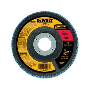 DeWALT® High Performance™ DW8306 Contaminant-Free Flap Disc, 4-1/2 in dia Disc, 7/8 in Center Hole, 36 Grit, Coarse Grade, Zirconia Alumina Abrasive
