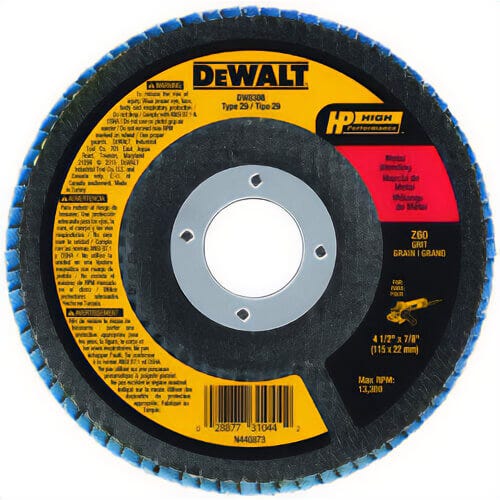 DeWALT® DW8308 High Performance™ Contaminant-Free Flap Disc, 4-1/2 in dia Disc, 7/8 in Center Hole, 36 Grit, Medium Grade