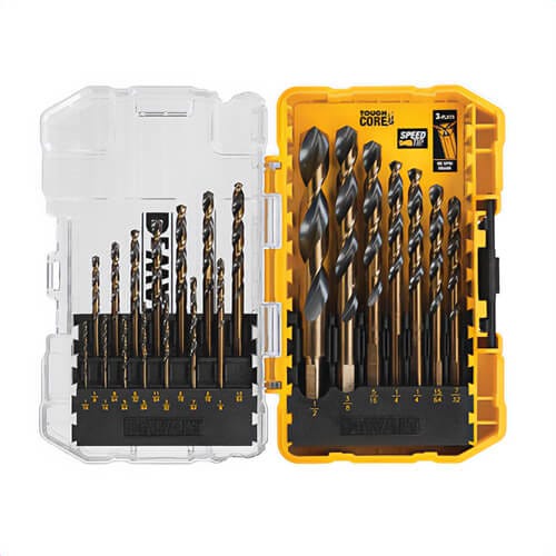 DeWALT® DWA1181 Heavy Duty Drill Bits Set, 1/16 in min Drill Bit, 1/2 in Max Drill Bit, 135° Drill Point Angle, 21 pc