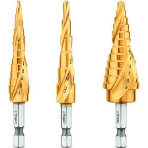 DeWALT® Impact Ready® DWA1790IR Step Drill Bit Set, 1/8 in Min Drill Bit, 7/8 in Max Drill Bit, 3 pc, Use with Rotary Drills, Titanium