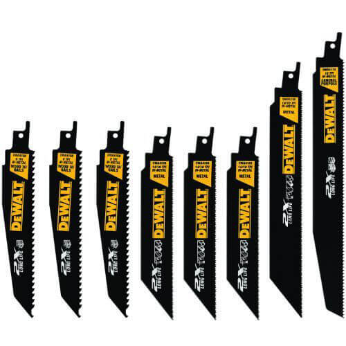 DeWALT® DWA4101 8 pc Reciprocating Saw Blade Set, 1 in W, Bi-Metal/High Speed Steel Body, Universal/Toothed Edge Tang