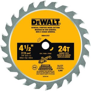 DeWALT® DWA412TCT Circular Saw Blade, 4-1/2 in dia, 3/8 in Arbor, Carbide Blade, 24 Teeth