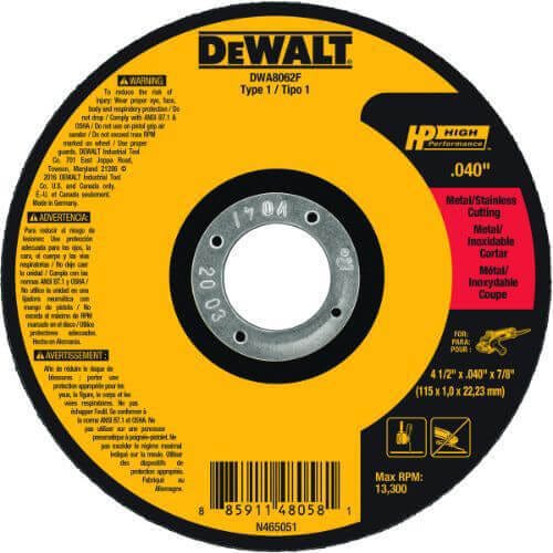 DeWALT® DWA8062F HP™ Type 1 Cut-Off Wheel, 60 Grit, Aluminum Oxide Abrasive