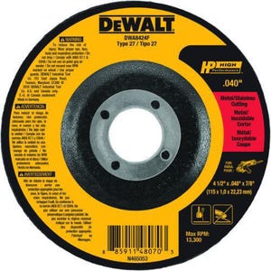 DeWALT® DWA8424F HP™ Type 27 Cut-Off Wheel, 60 Grit, Aluminum Oxide Abrasive