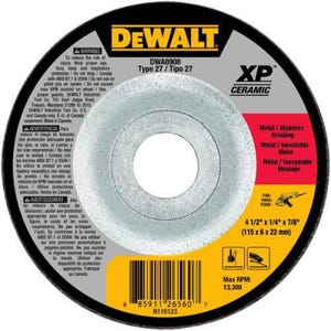 DeWALT® XP® DWA8908 Depressed Center Wheel, 4-1/2 in dia x 1/8 in Thick, 7/8 in Center Hole, SG24N Grit, Ceramic Abrasive